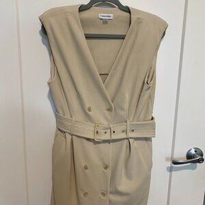 Calvin Klein Tan Sleeveless Belted Dress | Size 12 | Double Breasted